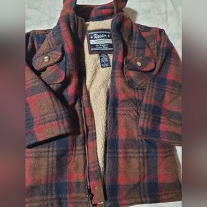 Kids Plaid Jacket - Red and Brown Wool Blend Size 6